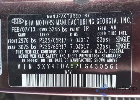 2014 Kia Sorento Lx z USA, uszkodzony, nr VIN 5XYKTDA62EG430561